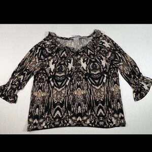 Worthington Stretch Womens 3/4 Sleeve Snakeskin Puff Blouse Size L